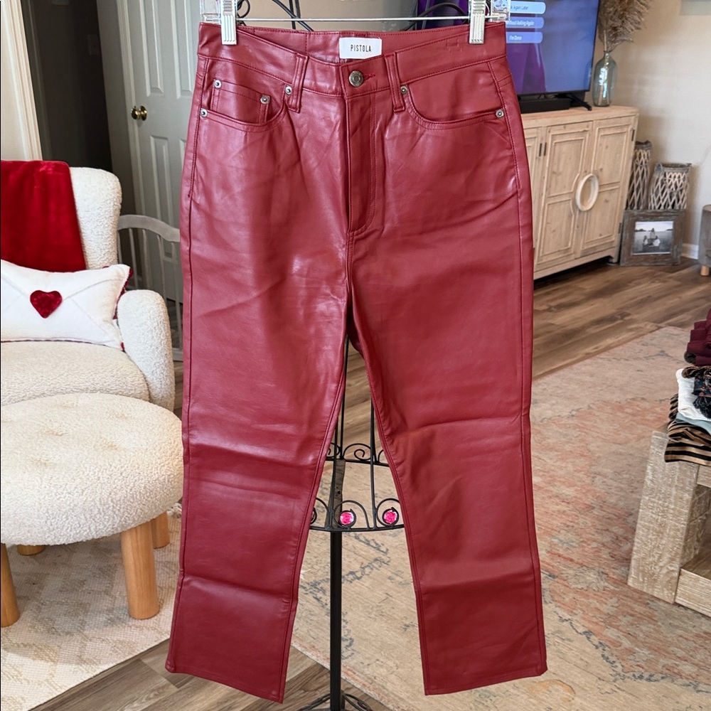Pistola Women's Straight Leg Red Leather Jeans
